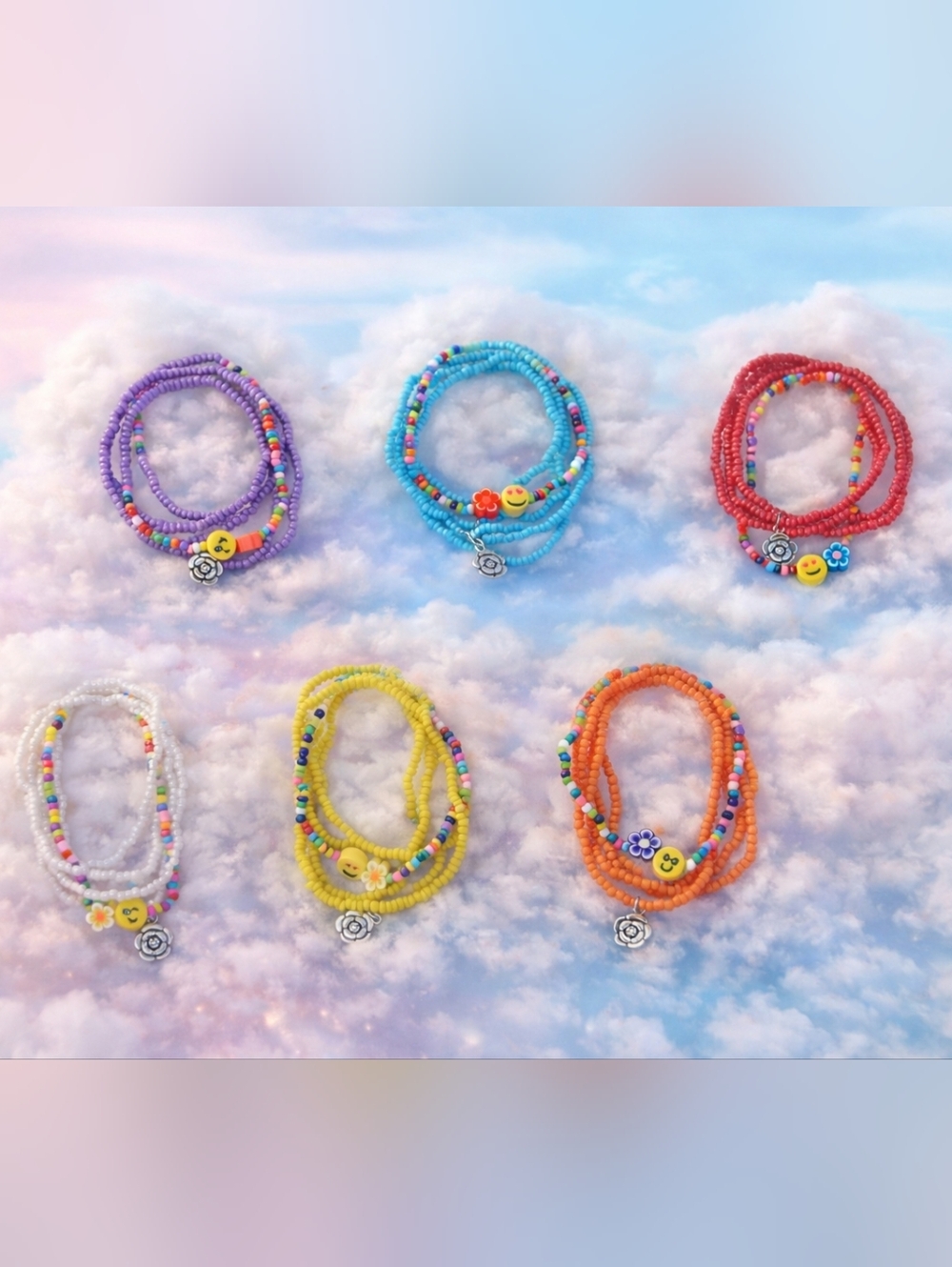 Smiley Beaded Stack Bracelet Boho Charm Style Choose Your Color - Picture 2 of 8